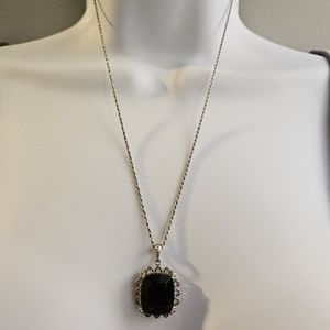 Black Spinal & White Topaz Sterling Silver Pendant